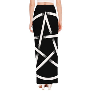 Black And White Pentagram Symbol Print High Slit Maxi Skirt