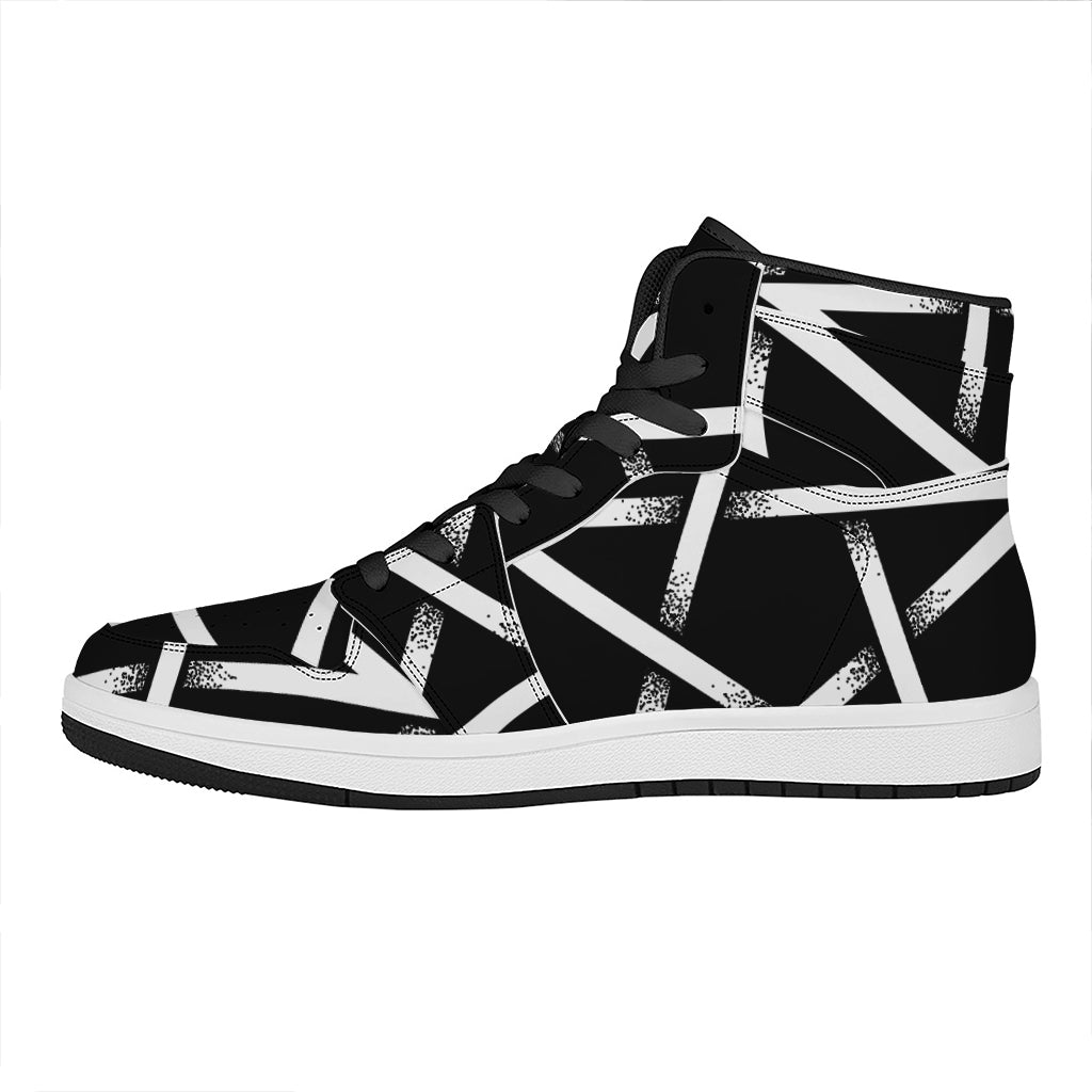 Black And White Pentagram Symbol Print High Top Leather Sneakers