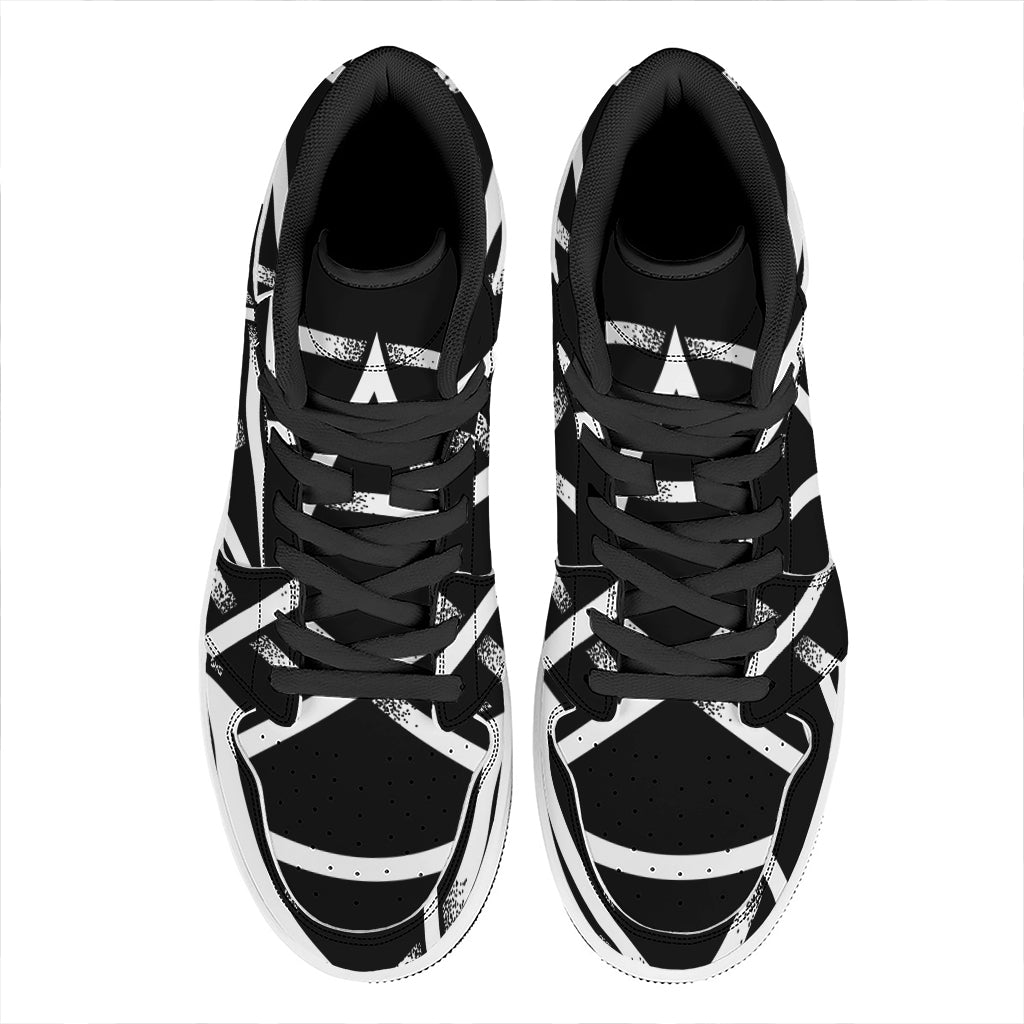 Black And White Pentagram Symbol Print High Top Leather Sneakers