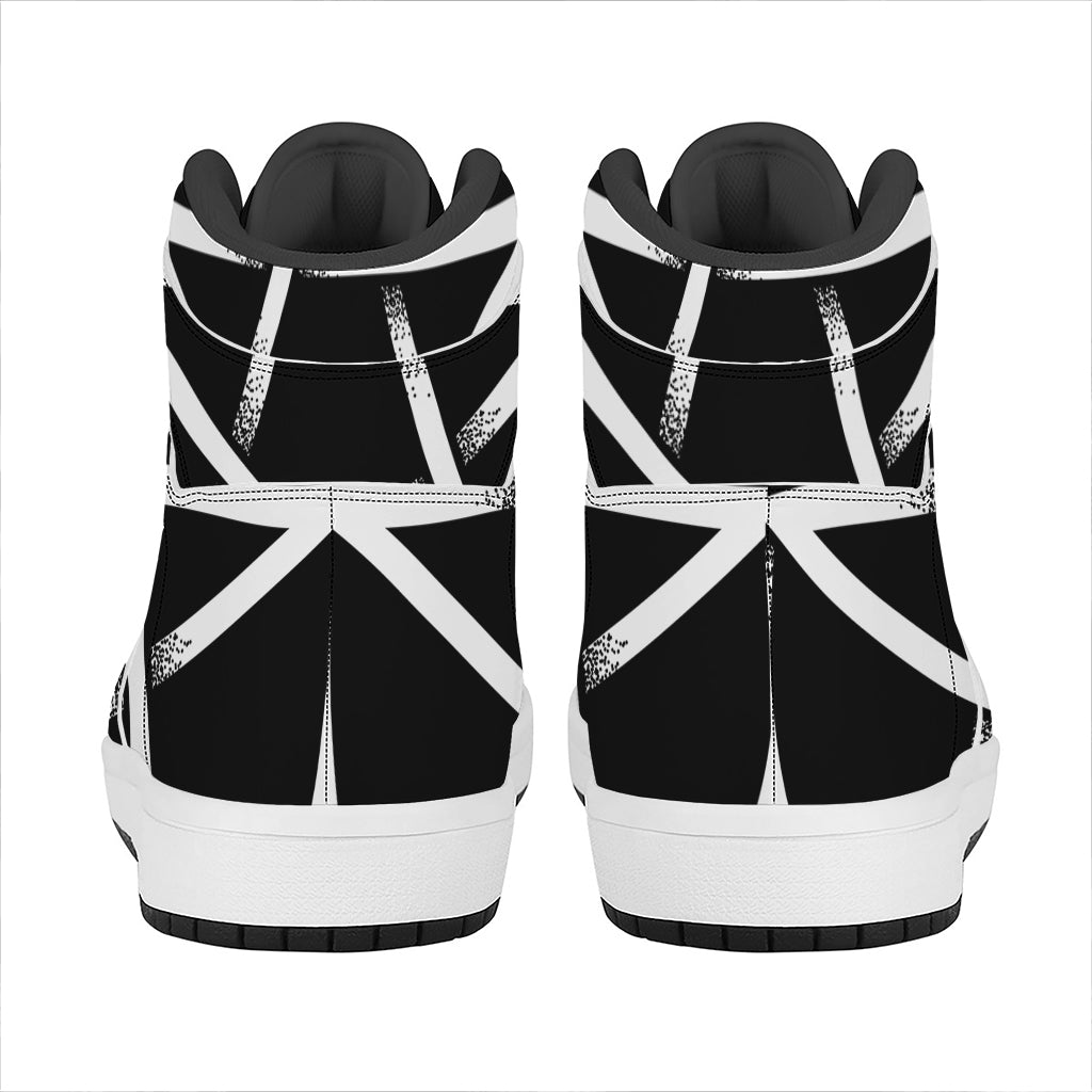 Black And White Pentagram Symbol Print High Top Leather Sneakers