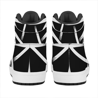 Black And White Pentagram Symbol Print High Top Leather Sneakers