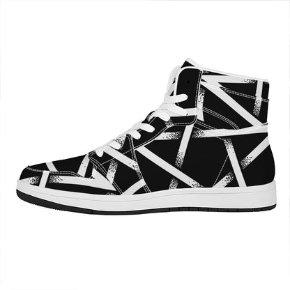 Black And White Pentagram Symbol Print High Top Leather Sneakers