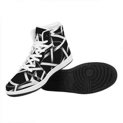 Black And White Pentagram Symbol Print High Top Leather Sneakers
