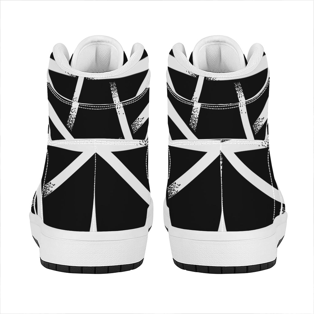 Black And White Pentagram Symbol Print High Top Leather Sneakers