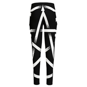 Black And White Pentagram Symbol Print High-Waisted Pocket Leggings