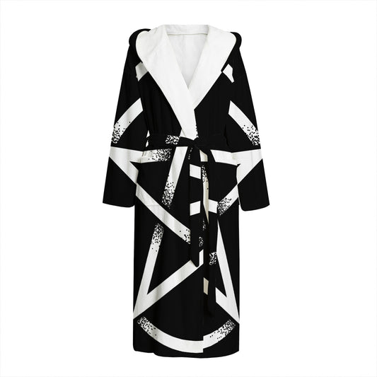 Black And White Pentagram Symbol Print Hooded Bathrobe