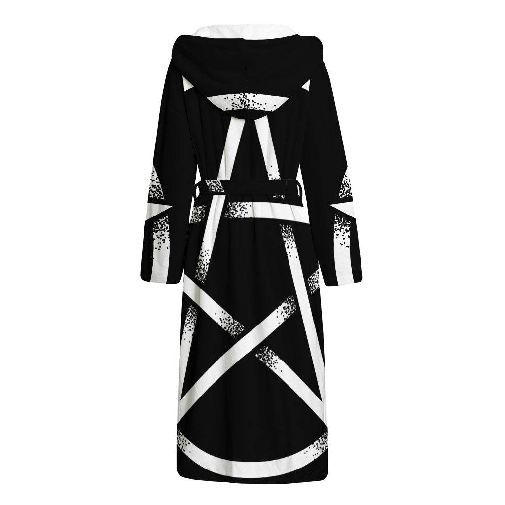Black And White Pentagram Symbol Print Hooded Bathrobe