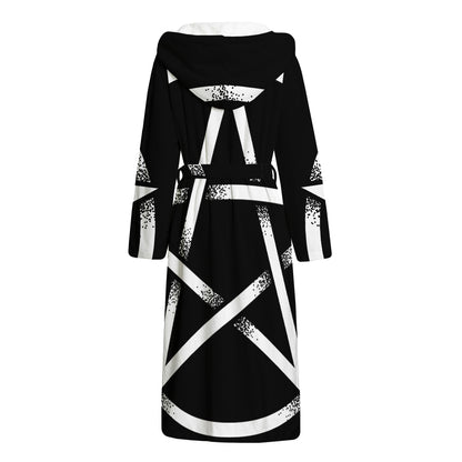 Black And White Pentagram Symbol Print Hooded Bathrobe