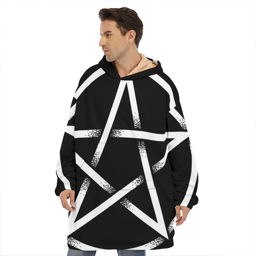 Black And White Pentagram Symbol Print Hoodie Blanket