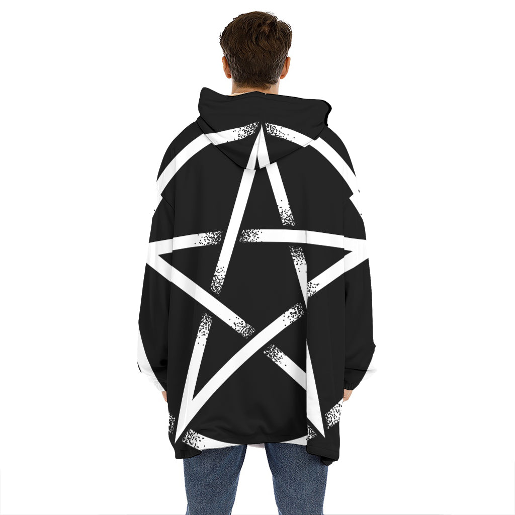 Black And White Pentagram Symbol Print Hoodie Blanket