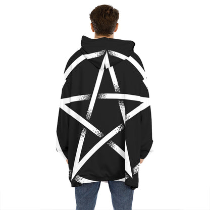 Black And White Pentagram Symbol Print Hoodie Blanket