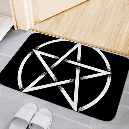 Black And White Pentagram Symbol Print Indoor Door Mat