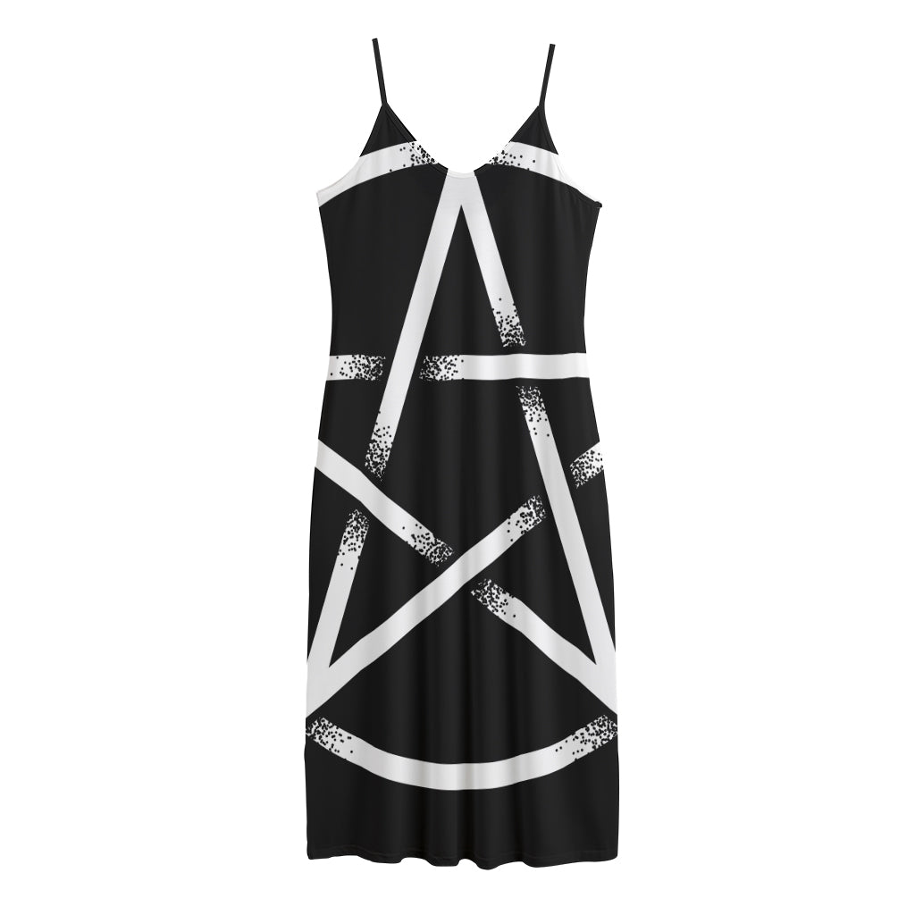 Black And White Pentagram Symbol Print Jersey Midi Cami Dress