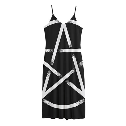 Black And White Pentagram Symbol Print Jersey Midi Cami Dress