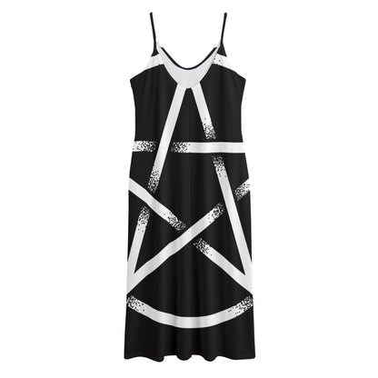 Black And White Pentagram Symbol Print Jersey Midi Cami Dress