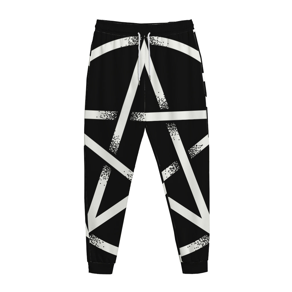 Black And White Pentagram Symbol Print Jogger Pants