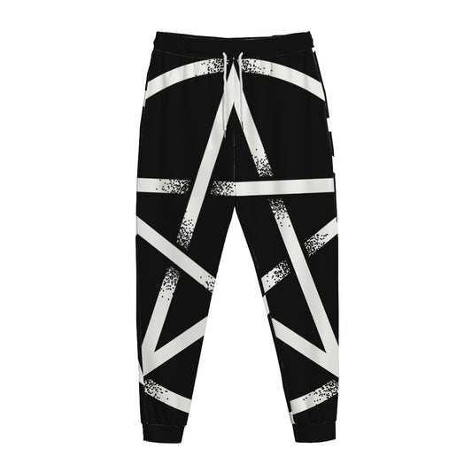 Black And White Pentagram Symbol Print Jogger Pants