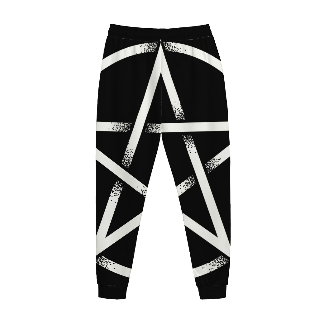Black And White Pentagram Symbol Print Jogger Pants