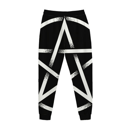 Black And White Pentagram Symbol Print Jogger Pants