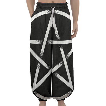 Black And White Pentagram Symbol Print Lantern Pants