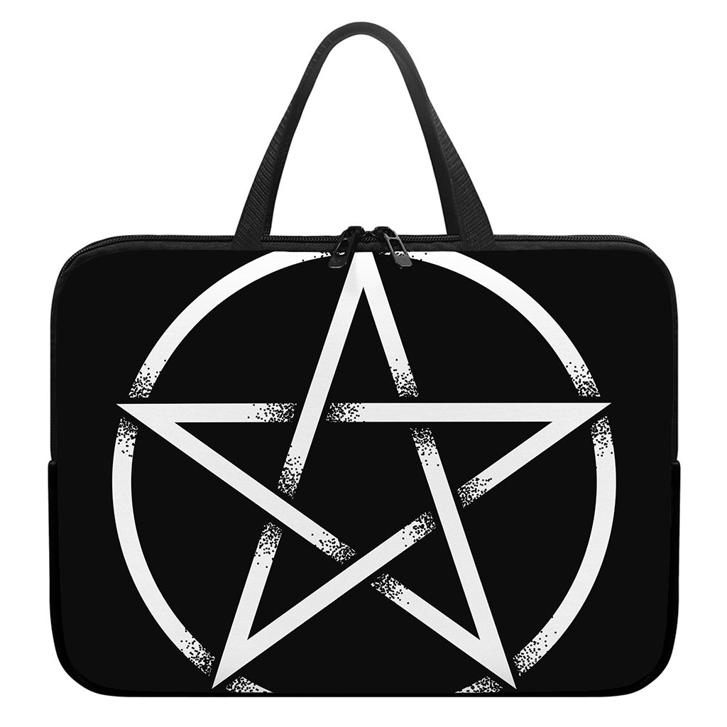 Black And White Pentagram Symbol Print Laptop Sleeve With Handle