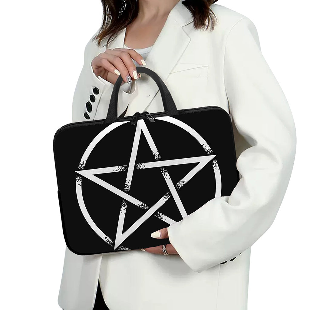 Black And White Pentagram Symbol Print Laptop Sleeve With Handle