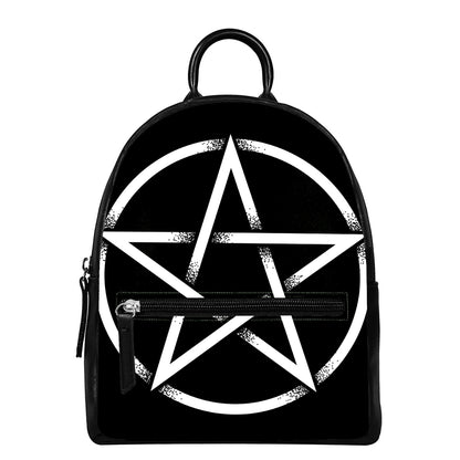 Black And White Pentagram Symbol Print Leather Backpack