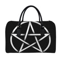Black And White Pentagram Symbol Print Leather Duffel Bag