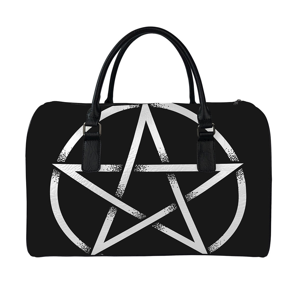 Black And White Pentagram Symbol Print Leather Duffle Bag
