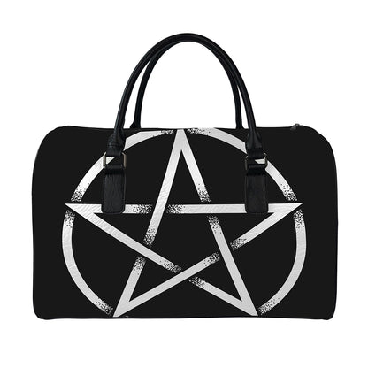 Black And White Pentagram Symbol Print Leather Duffle Bag
