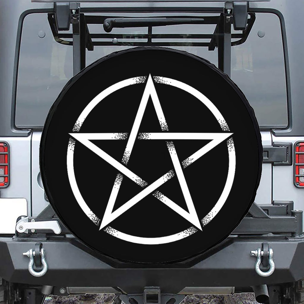 Black And White Pentagram Symbol Print Leather Spare Tire Cover