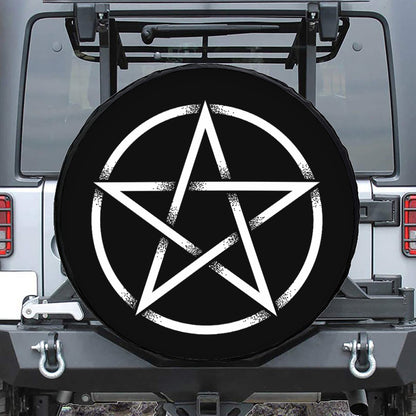 Black And White Pentagram Symbol Print Leather Spare Tire Cover