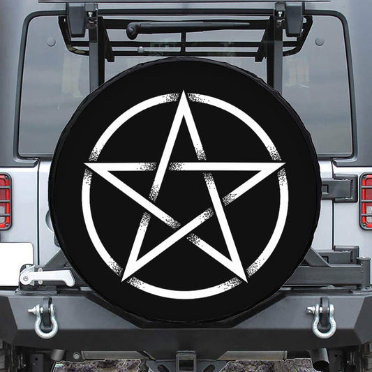 Black And White Pentagram Symbol Print Leather Spare Tire Cover