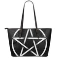 Black And White Pentagram Symbol Print Leather Tote Bag With Zipper