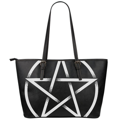 Black And White Pentagram Symbol Print Leather Tote Bag