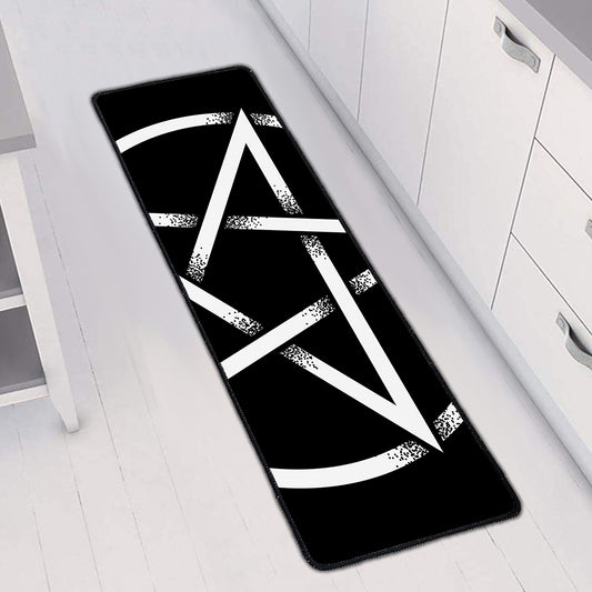 Black And White Pentagram Symbol Print Long Kitchen Mat