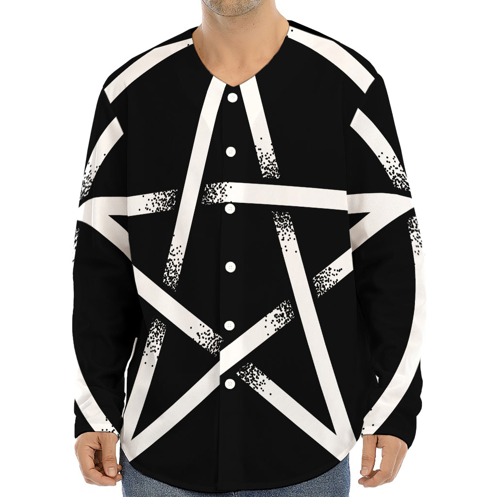 Black And White Pentagram Symbol Print Long Sleeve Baseball Jersey