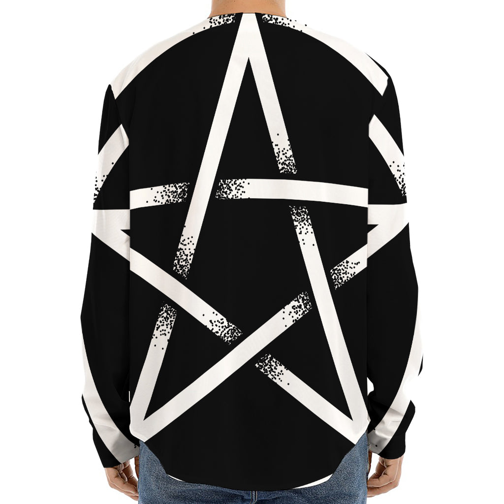 Black And White Pentagram Symbol Print Long Sleeve Baseball Jersey