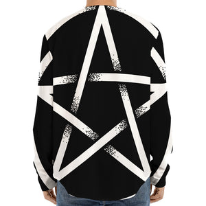 Black And White Pentagram Symbol Print Long Sleeve Baseball Jersey