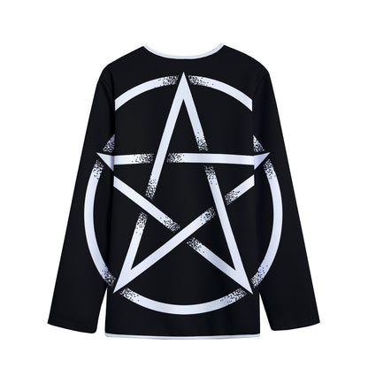Black And White Pentagram Symbol Print Long Sleeve Short Coat