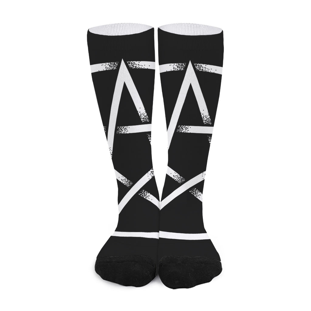 Black And White Pentagram Symbol Print Long Socks