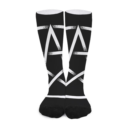 Black And White Pentagram Symbol Print Long Socks
