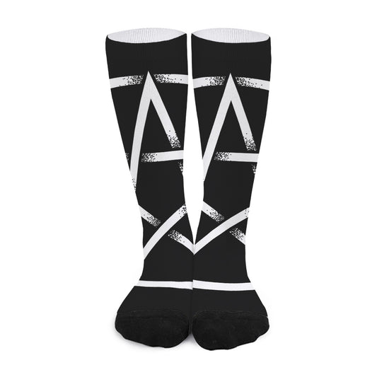 Black And White Pentagram Symbol Print Long Socks