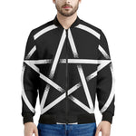 Black And White Pentagram Symbol Print Men's Bomber Jacket