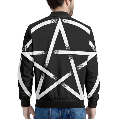 Black And White Pentagram Symbol Print Men's Bomber Jacket