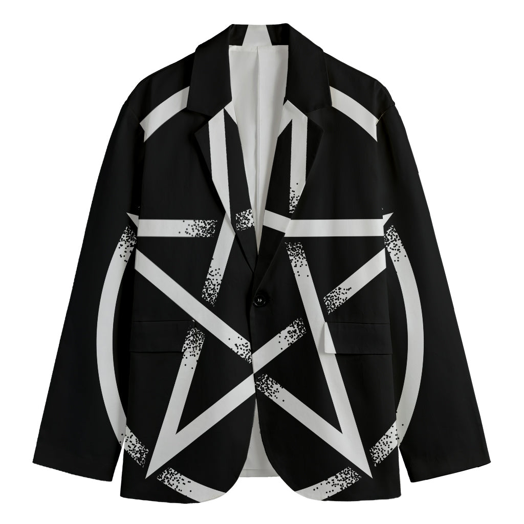 Black And White Pentagram Symbol Print Men's Cotton Blazer