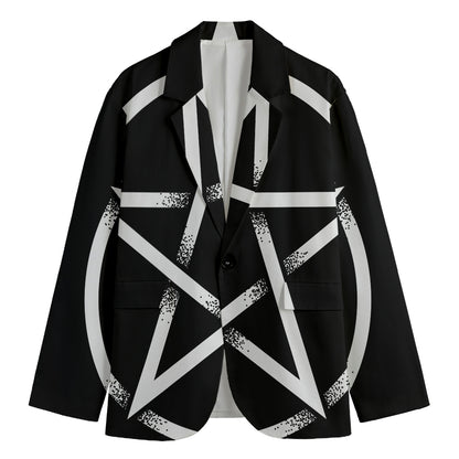 Black And White Pentagram Symbol Print Men's Cotton Blazer