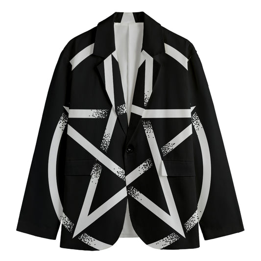 Black And White Pentagram Symbol Print Men's Cotton Blazer