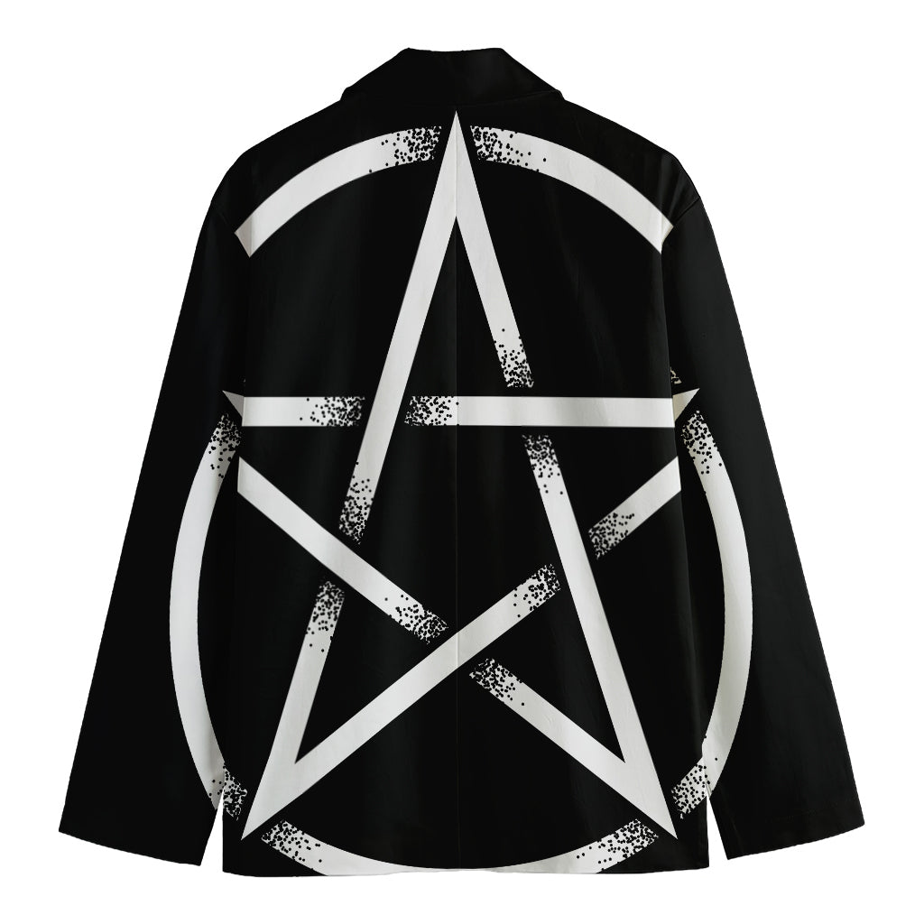 Black And White Pentagram Symbol Print Men's Cotton Blazer