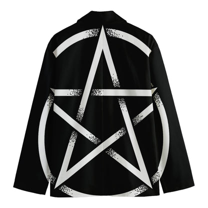 Black And White Pentagram Symbol Print Men's Cotton Blazer